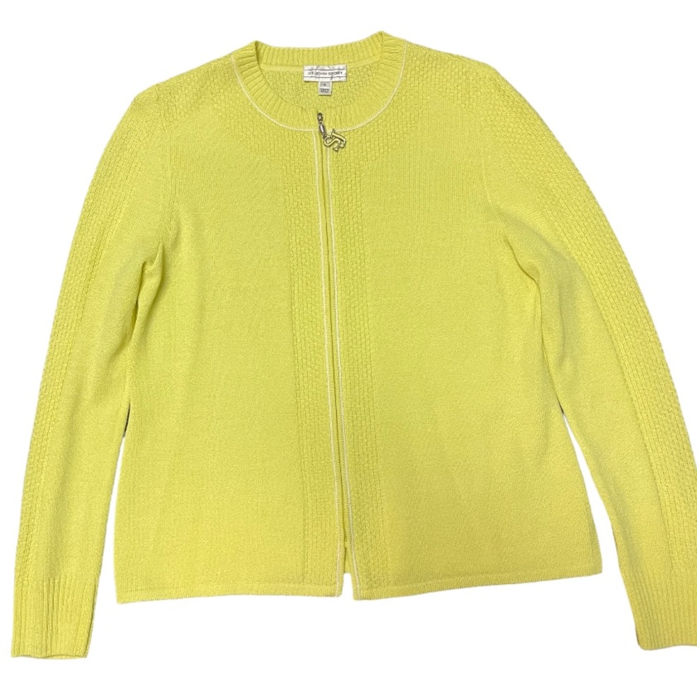 St. John Sport Santana Knit Jacket Neon Yellow Zip Up Size Small